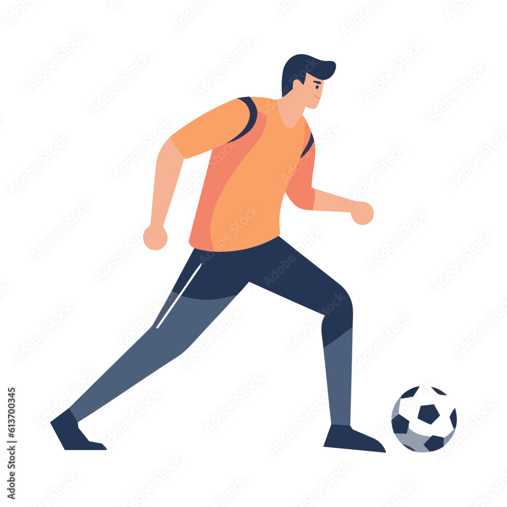 Muscular man running with soccer ball