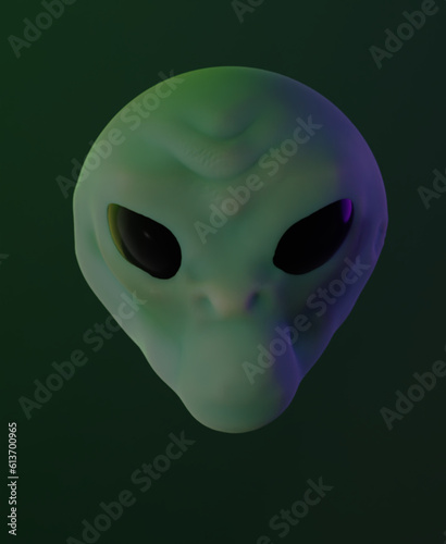 Scary Alien Gray Green Extraterrestrial ET 3D Rendering Illustration Graphics