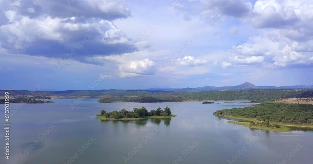 Dam Drone View. Circular movement In Dam show small island. Dam Drone View. Circular movement In Dam show small island.