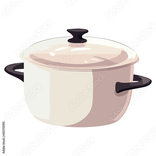 Cooking stew in a metal saucepan with lid