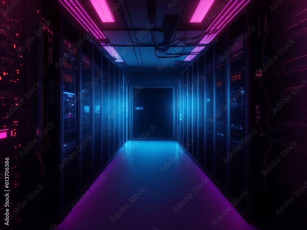 Modern digital data center computer network room - Generative AI