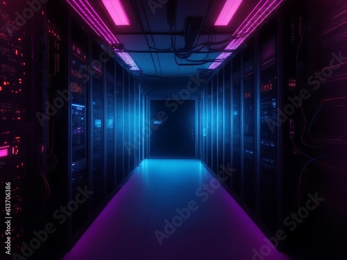 Modern digital data center computer network room - Generative AI