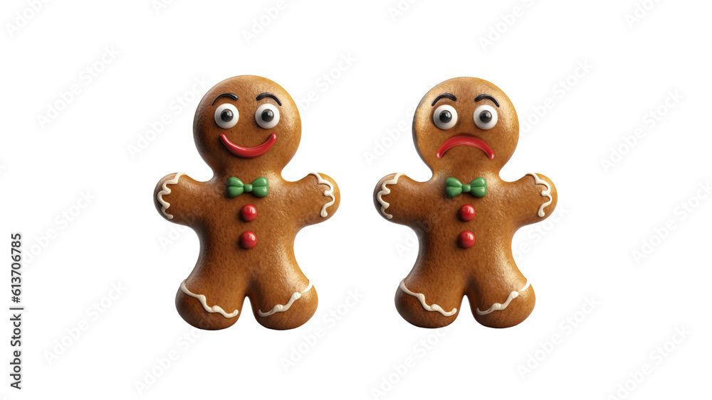 Obraz premium Gingerbread Man Cookie Emotions. Merry and Melancholic Faces on Transparent PNG Background for Christmas Delights. 