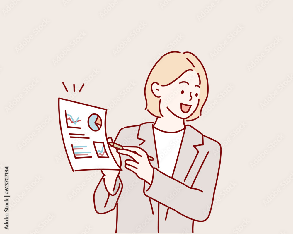 business women explaining and discussing the paper work that show graft. Hand drawn style vector design illustrations. business women explaining and discussing the paper work that show graft. Hand drawn style vector design illustrations.