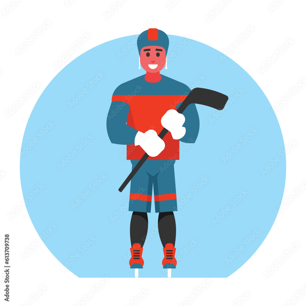 Hockey player in a helmet and gloves. Flat vector illustration. Hockey player in a helmet and gloves. Flat vector illustration.