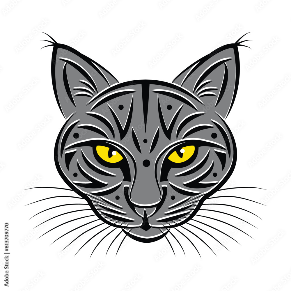 Vector illustration of a cat head. Design elements for logo, label, emblem, and sign.