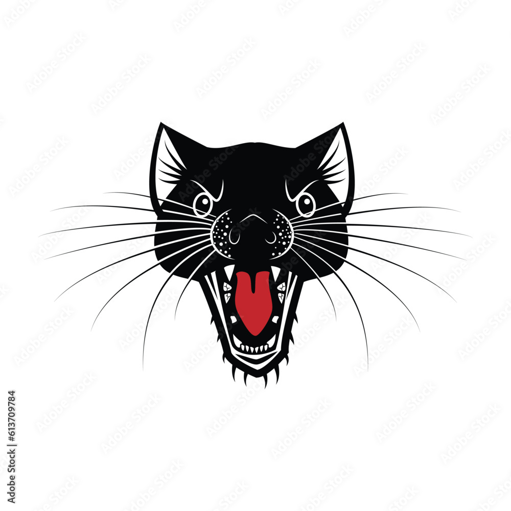 Black cat head isolated on white background. Vector illustration for your design