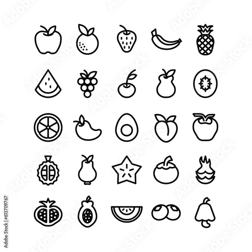 Outlined Style Fruits Icon Set