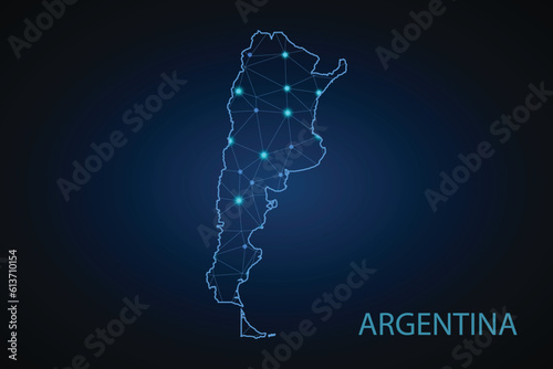 Map of Argentina. Wire frame 3D mesh polygonal network line, design sphere, dot and structure. communications map of argentina. vector.