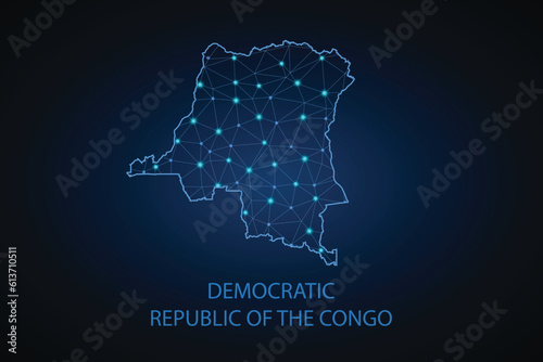 Democratic Republic of the Congo map - blue geometric rumpled triangular low poly style gradient graphic background - Vector