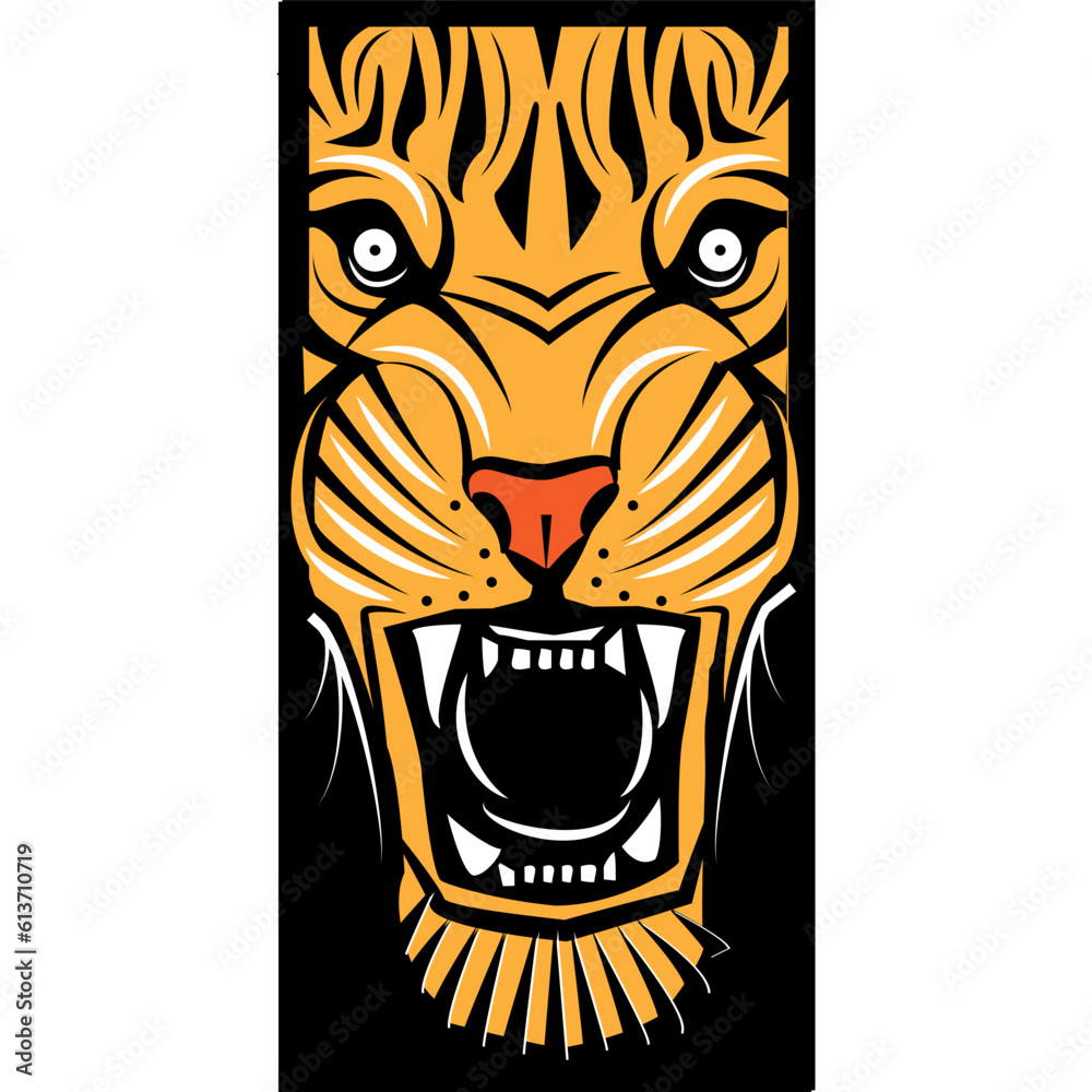 Fototapeta premium Tiger head with a big grin. Vector illustration on white background.