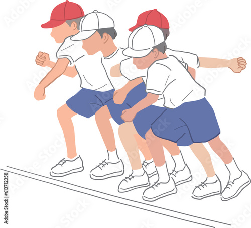 運動会の徒競走でスタートする子どもたちのイラスト素材