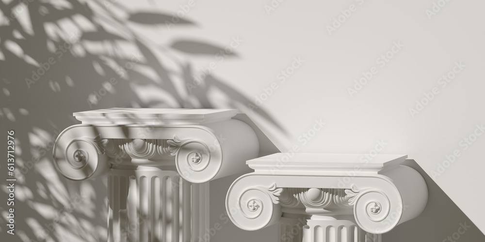 3d classic podium style and nature light shadow white background for product presentation. 3d rendering illustration
