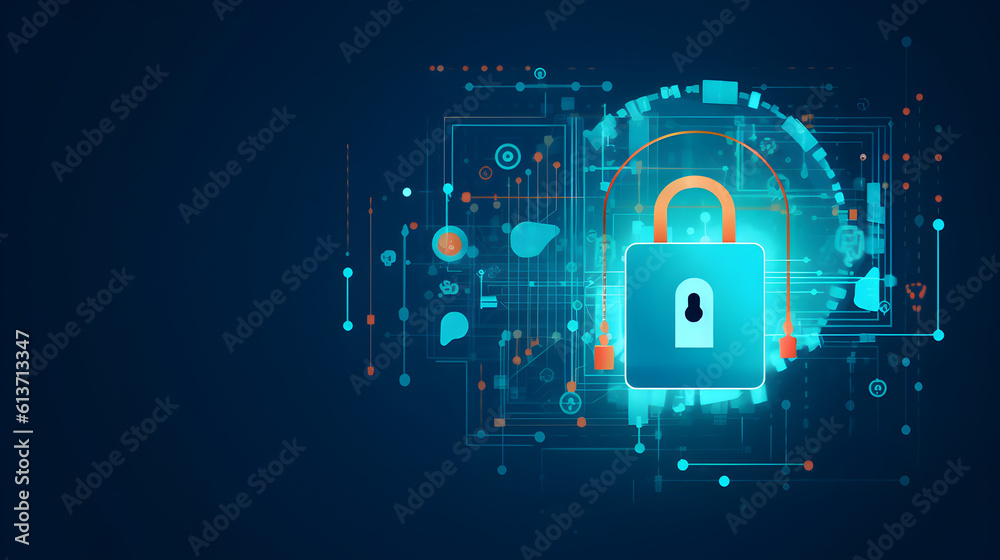 Lock in circuit pattern. Concept of data security and cybersecurity. AI generated Lock in circuit pattern. Concept of data security and cybersecurity. AI generated