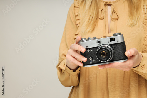 Concept of leisure and photo hobby with retro photo camera