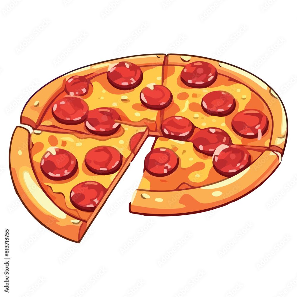 Freshly baked pizza slice with mozzarella and salami