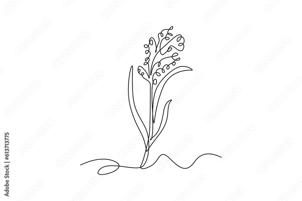 Single one line drawing plants and herbs concept. Continuous line draw design graphic vector illustration.