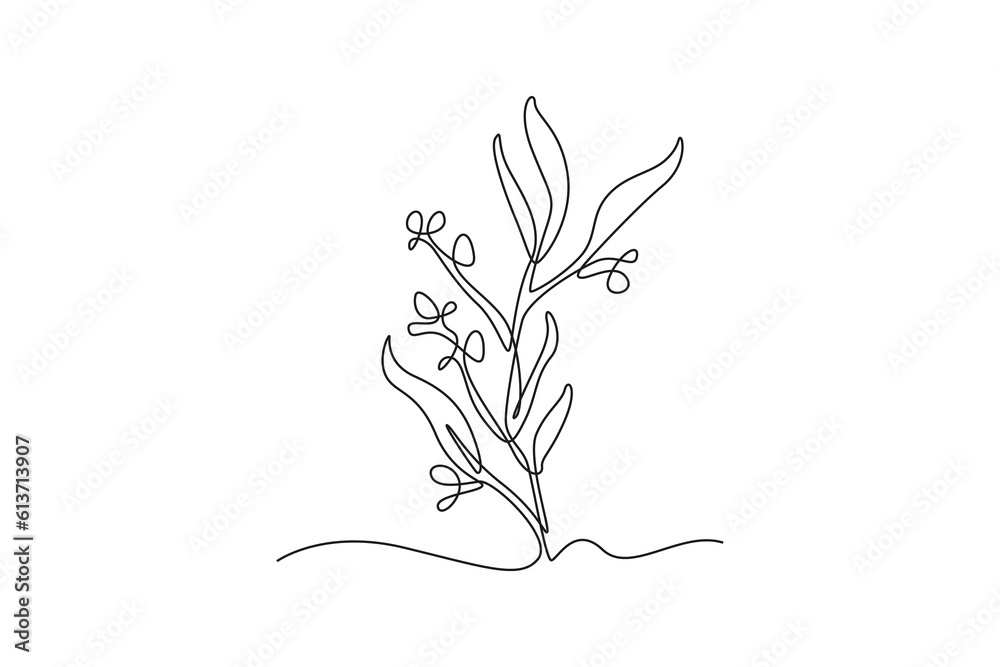 Single one line drawing plants and herbs concept. Continuous line draw design graphic vector illustration.
