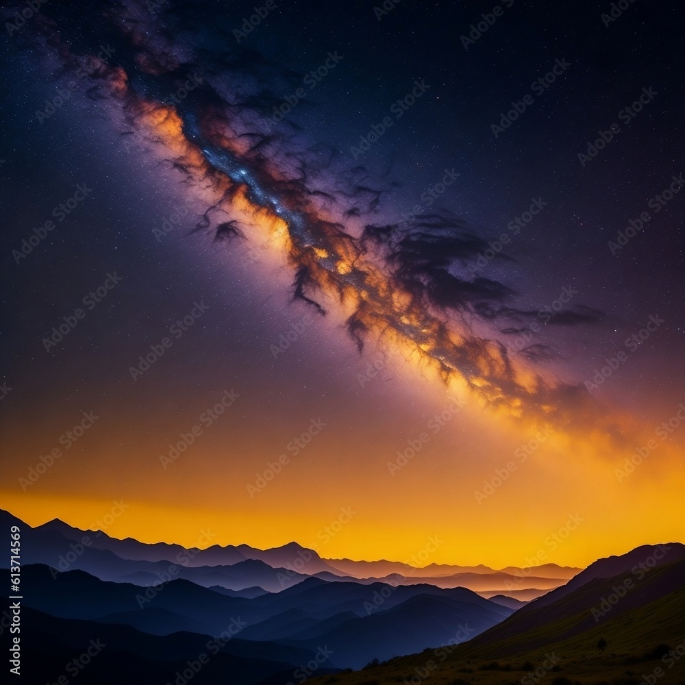 Night landscape with colorful milky way Night landscape with colorful milky way