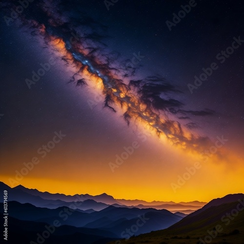  Night landscape with colorful milky way