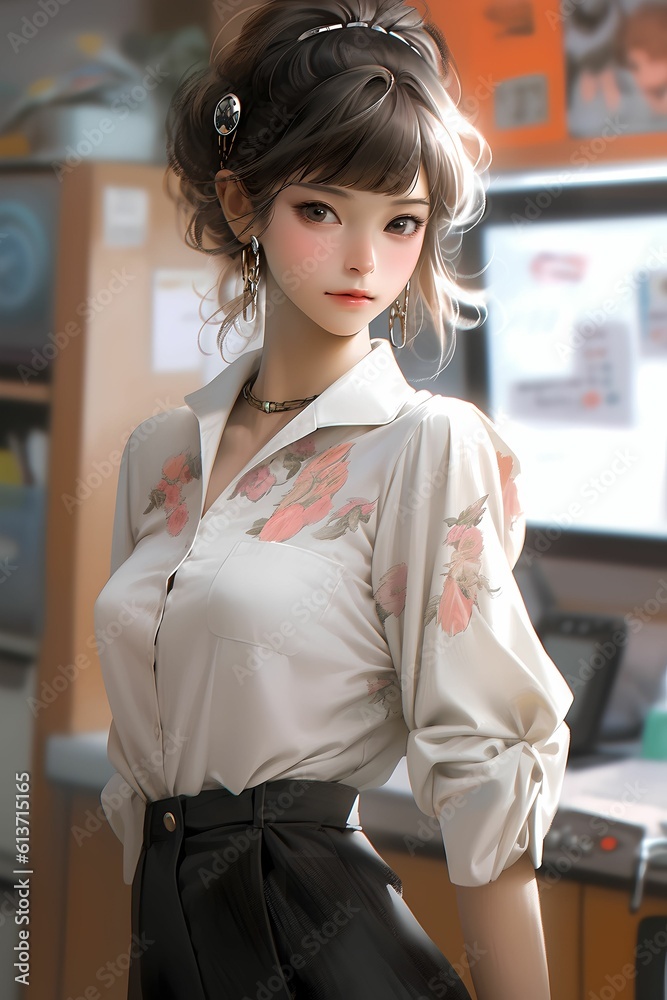 A pretty anime girl in formal outfit. Generative AI. A pretty anime girl in formal outfit. Generative AI.