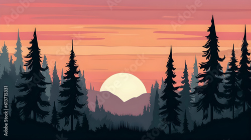 Sunrise landscape in the mountain with misty forest