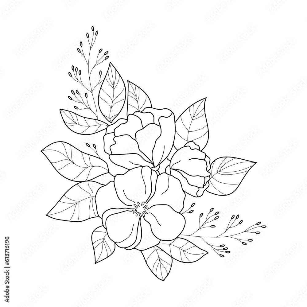 Abstract Simple Black White Flowers. Elements of decoration and design. Abstract Simple Black White Flowers. Elements of decoration and design.