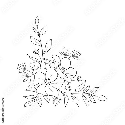 Abstract Simple Black White Flowers. Elements of decoration and design.