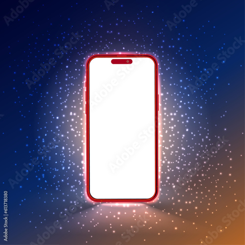 Smartphone light screen with starlight effect, technology mobile display light. Smart phone screen glows illustrations. Vector.