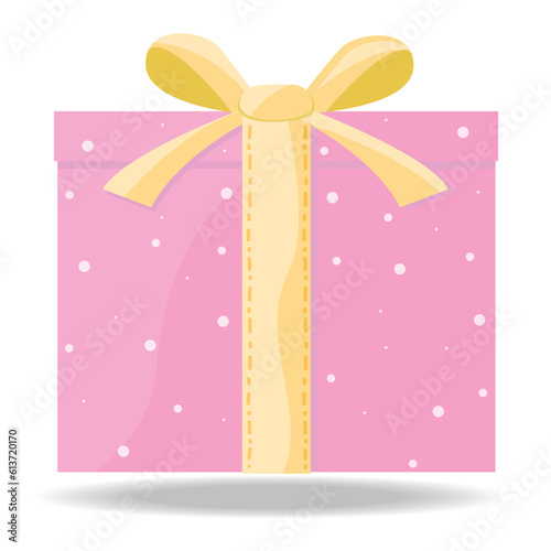 Cute pink gift box surprise birthday celebration special giveaway package loyalty program rewards Magic gift with exclamation mark Vector icon. Flat illustration.