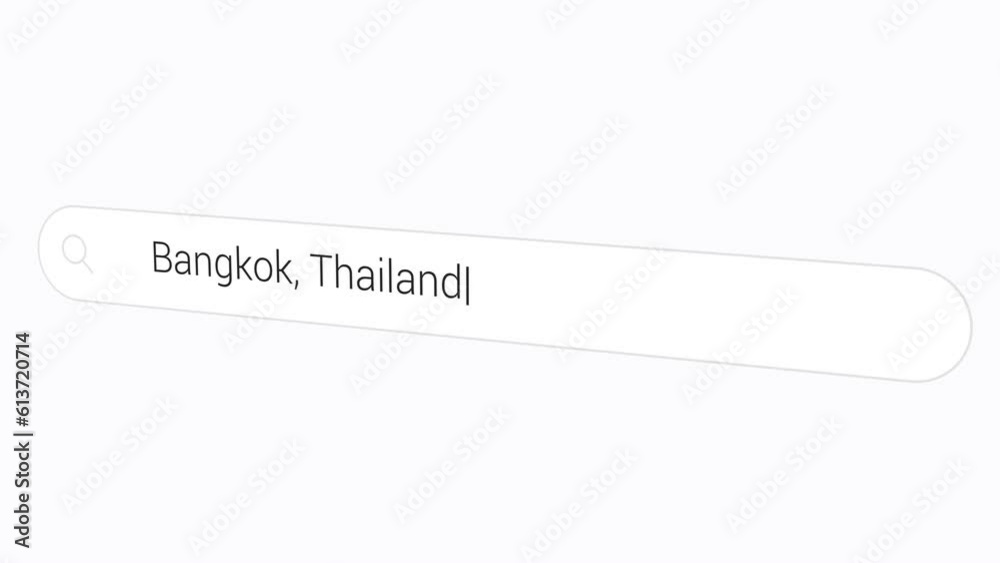 Typing Bangkok, Thailand In Computer Search Box. Capital City And Trading Centre. closeup