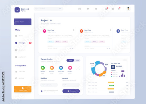 Infographic dashboard. UI design with graphs, charts and diagrams. Web interface template for business presentation.
