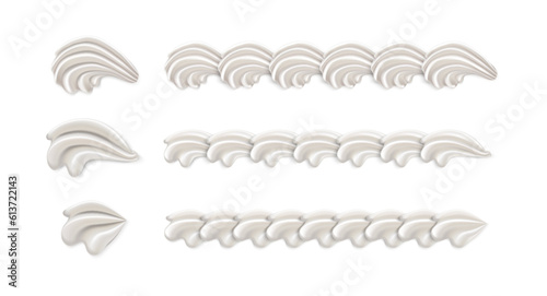 3d realistic vector icon set. Baker cream. Whip cream pattern frame. Isolated on white background.