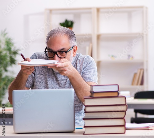 Old male student in tele-education concept