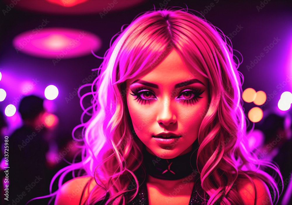 Beautiful girl at a nightclub party. A woman poses at a social event. Generative AI Beautiful girl at a nightclub party. A woman poses at a social event. Generative AI
