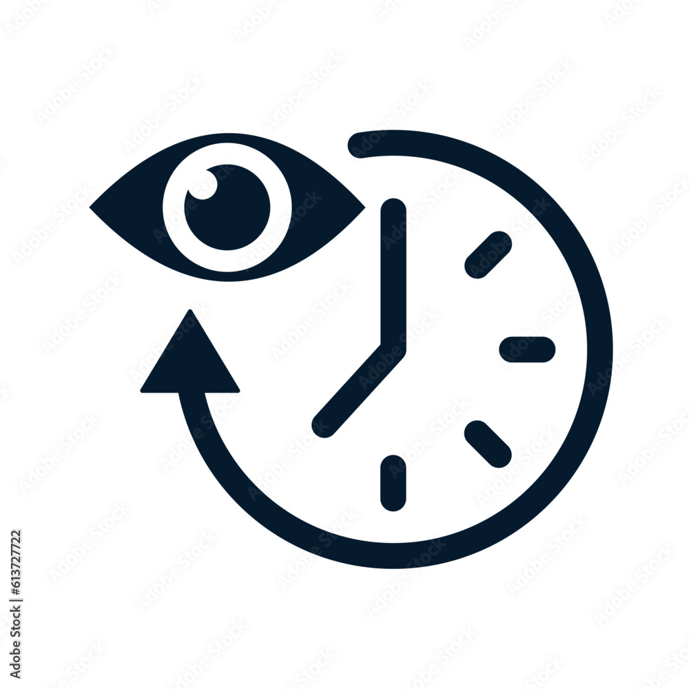 Eye and clock. The concept of monitoring time. Vector icon isolated on white background. Eye and clock. The concept of monitoring time. Vector icon isolated on white background.