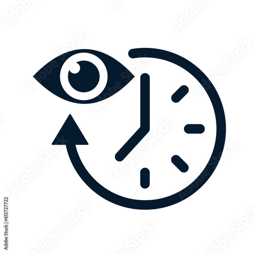 Eye and clock. The concept of monitoring time. Vector icon isolated on white background.
