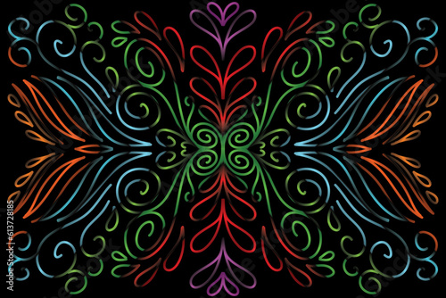 Limited edition luxurious design colourful rainbow flowers line art pattern of indonesian culture traditional batik ethnic dayak for background wallpaper textile or fashion