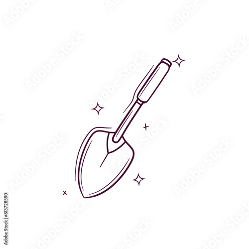 Hand Drawn Hand Shovel. Doodle Vector Sketch Illustration