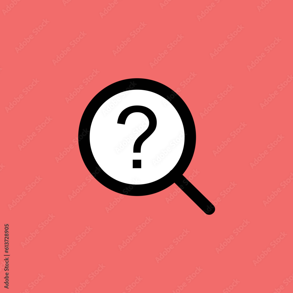 Magnifier and question mark, flat icon of unknown search Magnifier and question mark, flat icon of unknown search