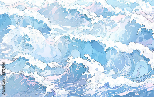 Abstract blue water watercolor pattern with waves. Generative AI technology.	
