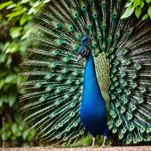 peacock with feathers beautifully spread open.