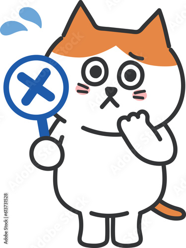 A pressed cartoon orange tabby cat in trouble makes a mistake. Vector illustration isolated on a transparent background.