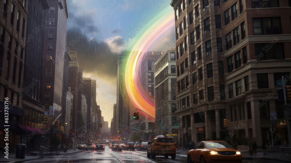 rainbow tornado in the city
