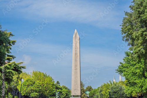 View of Obelisk of Theodosius is the Ancient Egyptian obelisk of Pharaoh Thutmose III places in the Hippodrome of Constantinople, Turkey. Theodosius Dikilitasi photo