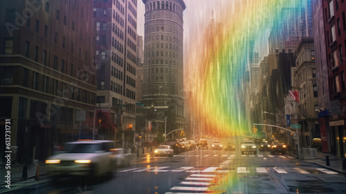 rainbow tornado in the city
