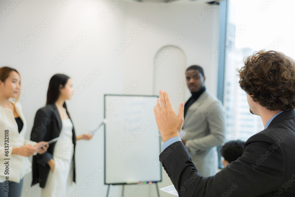 Group of multiracial officer including Asian, African, Caucasian having a meeting and presentation in office. Group of multiracial officer including Asian, African, Caucasian having a meeting and presentation in office.