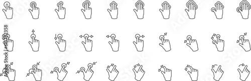 Hand gesture icon set of various shapesIncluded icons as fingers interaction, pinky swear, forefinger point, greeting, pinch, hand washing and more. Vector illustration