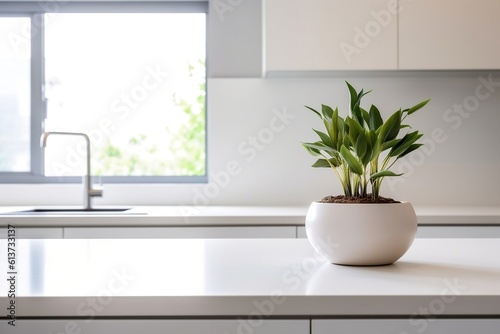 Pristine White Countertop in a Minimalistic Kitchen. Generative AI ©  Creative_studio