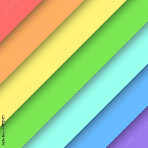 Rainbow paper cut square background. Bright colorful banner templates. Editable vector illustration.